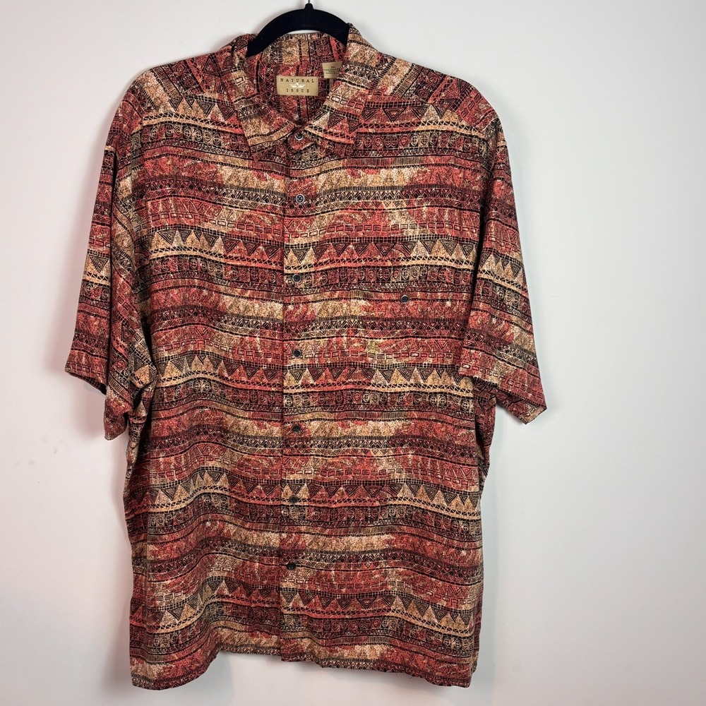 Vintage Natural Issue Mens 90's Brown Rayon Short Sleeve button up XL Streetwear